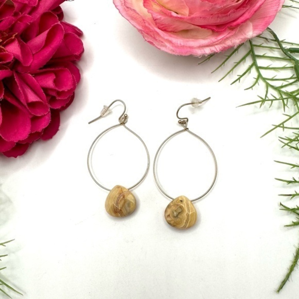 NEW⚜️Genuine Jasper Gemstone Hoop Earrings